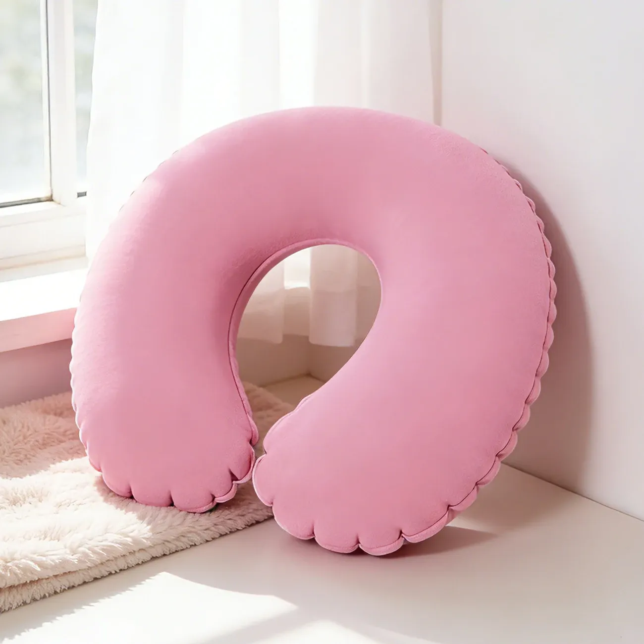 Oreiller de voyage gonflable floqué, coussin de soutien portable pour l'avion, la voiture et la maison 7