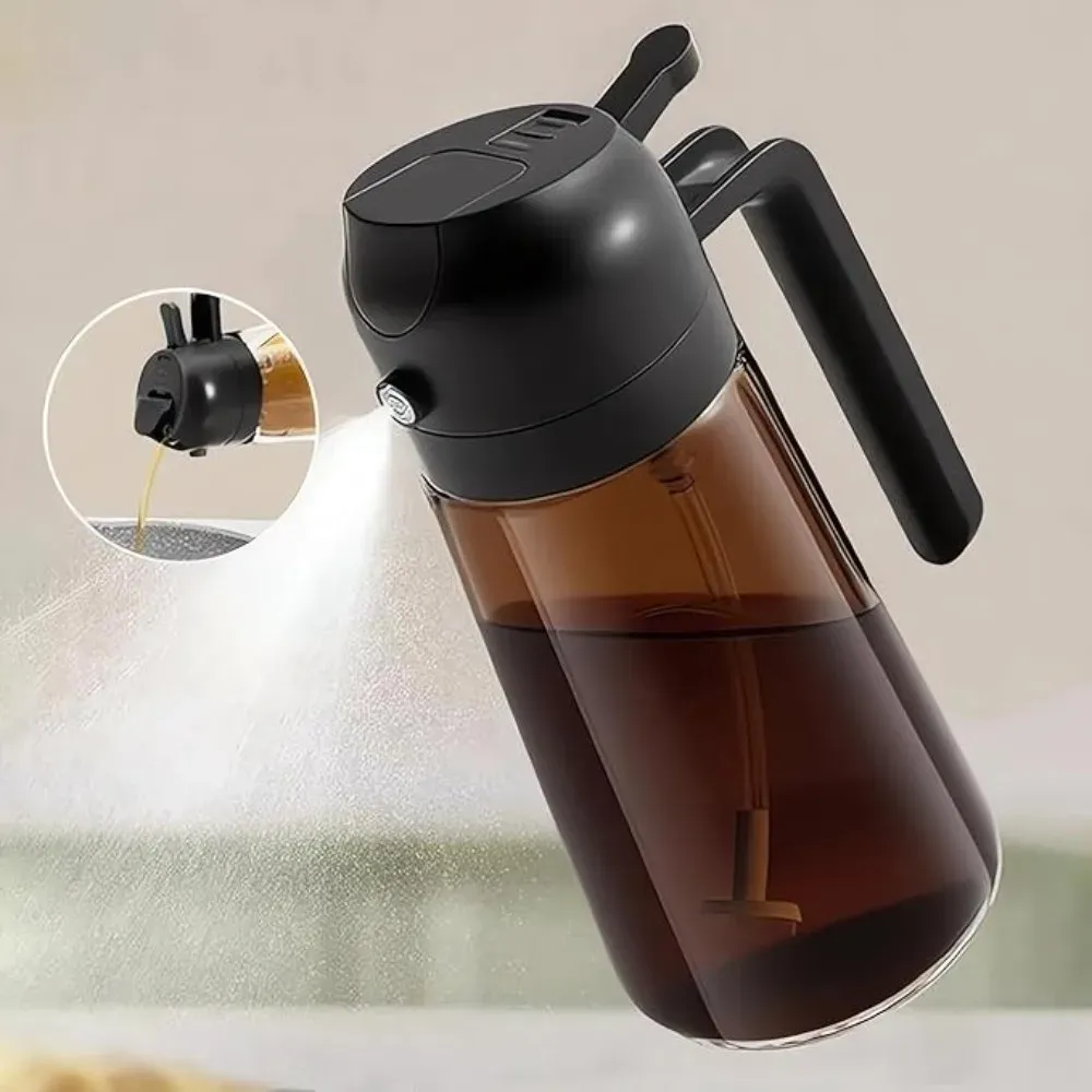 Pulvérisateur d'huile en verre foncé en usage