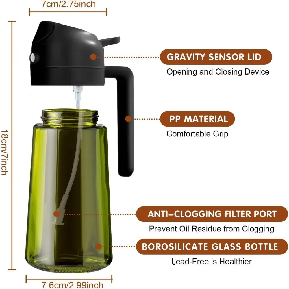 Pulvérisateur d'huile en verre ambré 470 ml, distributeur d'huile d'olive anti-lumière 7
