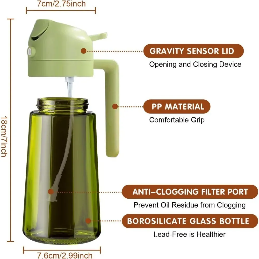 Pulvérisateur d'huile en verre ambré 470 ml, distributeur d'huile d'olive anti-lumière 17