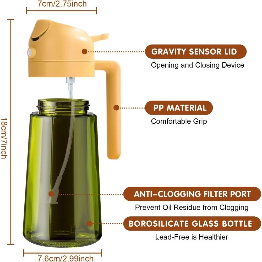 Pulvérisateur d'huile en verre ambré 470 ml, distributeur d'huile d'olive anti-lumière 15
