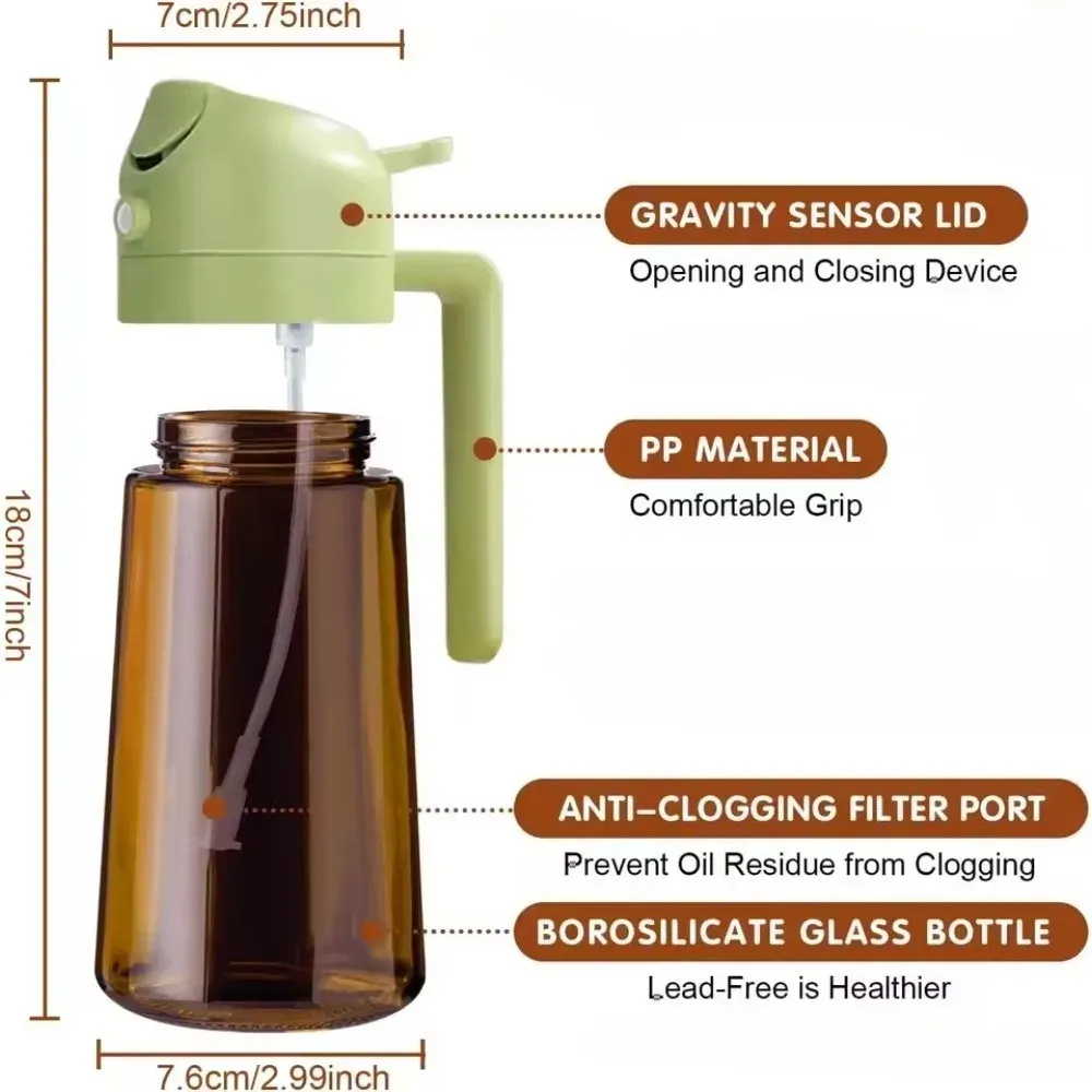 Pulvérisateur d'huile en verre ambré 470 ml, distributeur d'huile d'olive anti-lumière 13