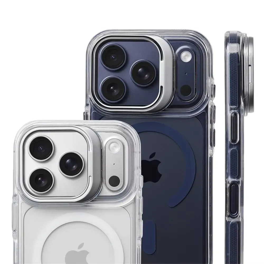 Coque transparente antichoc magnétique compatible MagSafe pour iPhone 12 à 17 Pro Max, avec protection d'objectif et support 2