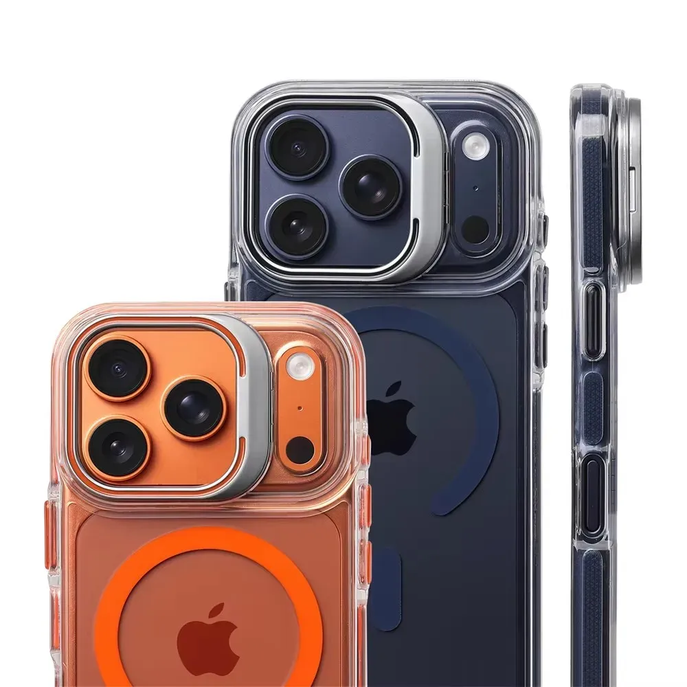Coque transparente antichoc magnétique compatible MagSafe pour iPhone 12 à 17 Pro Max, avec protection d'objectif et support