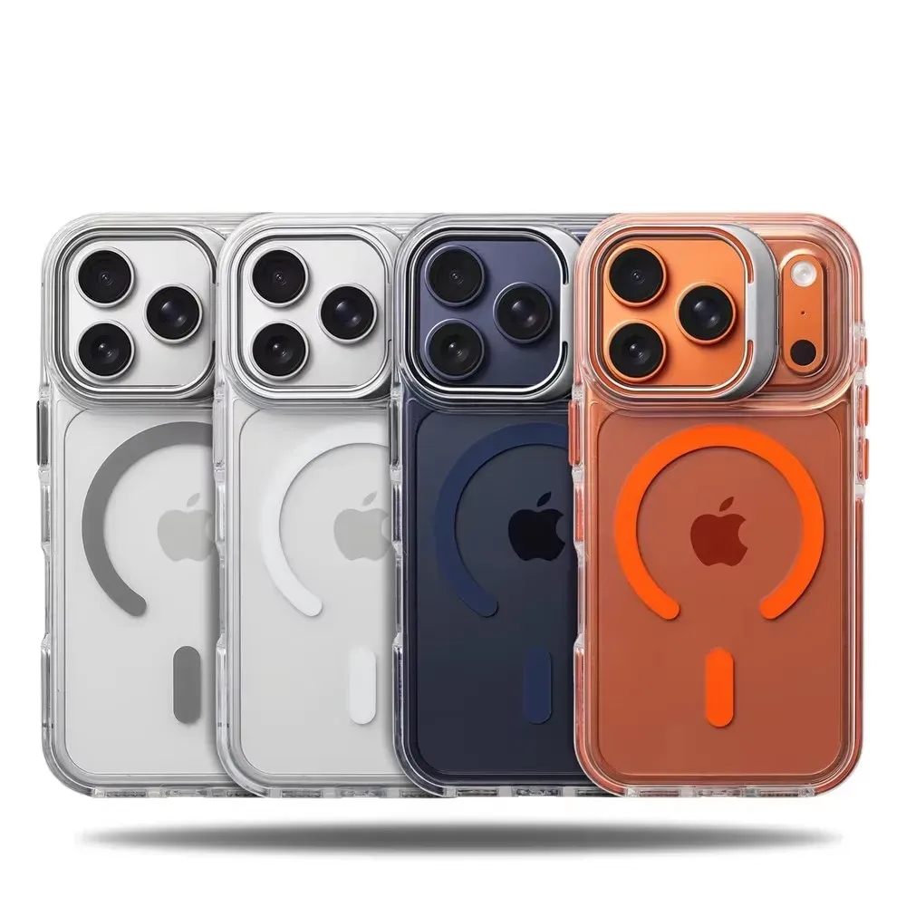 Coque transparente antichoc magnétique compatible MagSafe pour iPhone 12 à 17 Pro Max, avec protection d'objectif et support 6