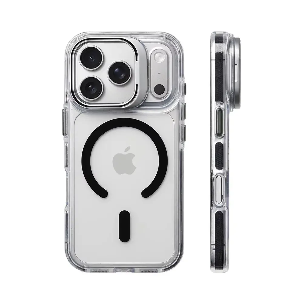 Coque transparente antichoc magnétique compatible MagSafe pour iPhone 12 à 17 Pro Max, avec protection d'objectif et support 9