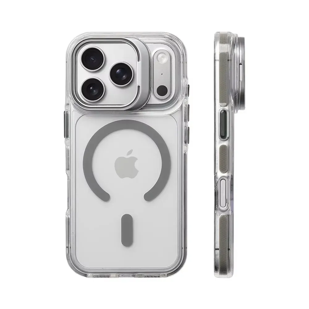 Coque transparente antichoc magnétique compatible MagSafe pour iPhone 12 à 17 Pro Max, avec protection d'objectif et support 7