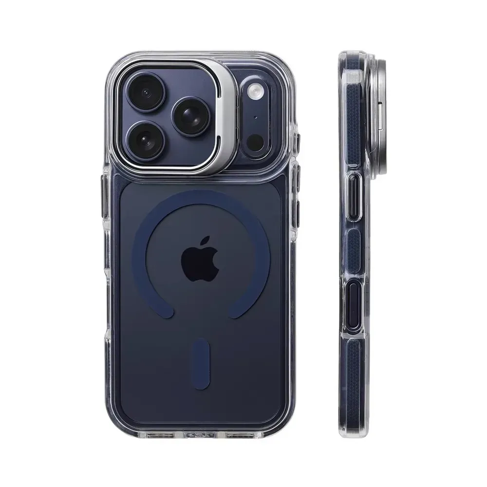 Coque transparente antichoc magnétique compatible MagSafe pour iPhone 12 à 17 Pro Max, avec protection d'objectif et support 11