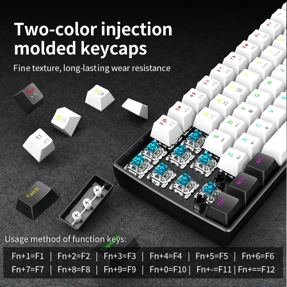 Clavier mécanique de jeu filaire 60 %, rétroéclairage RVB, disposition mini ultra compacte pour joueurs PC/Mac et dactylographes, conception idéale pour les voyages 3
