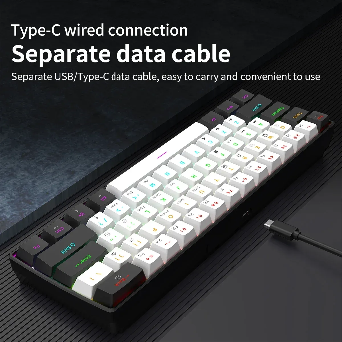 Clavier mécanique de jeu filaire 60 %, rétroéclairage RVB, disposition mini ultra compacte pour joueurs PC/Mac et dactylographes, conception idéale pour les voyages 4