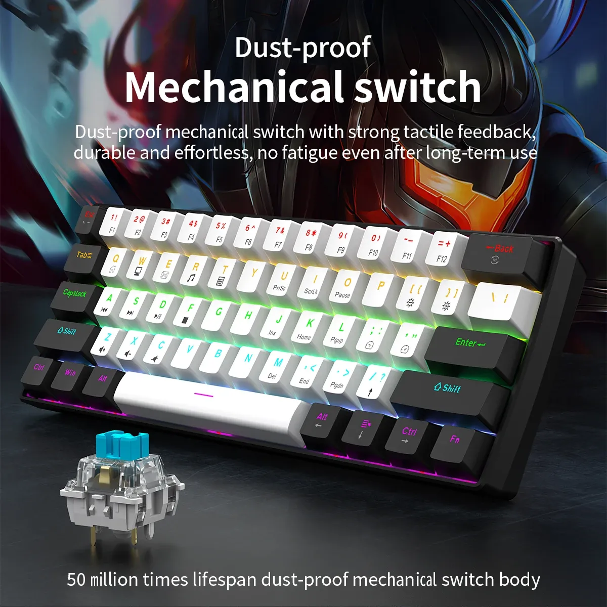 Clavier mécanique 60 %, vue de profil