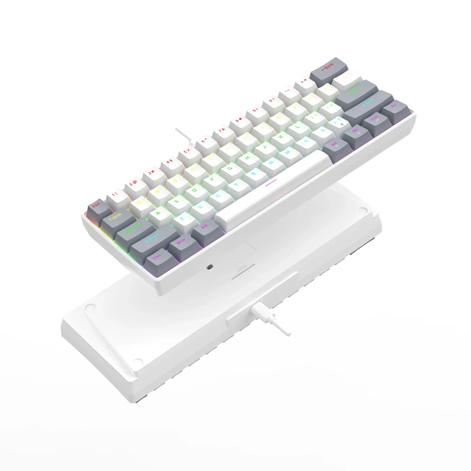 Clavier mécanique 60 %, vue sous un autre angle