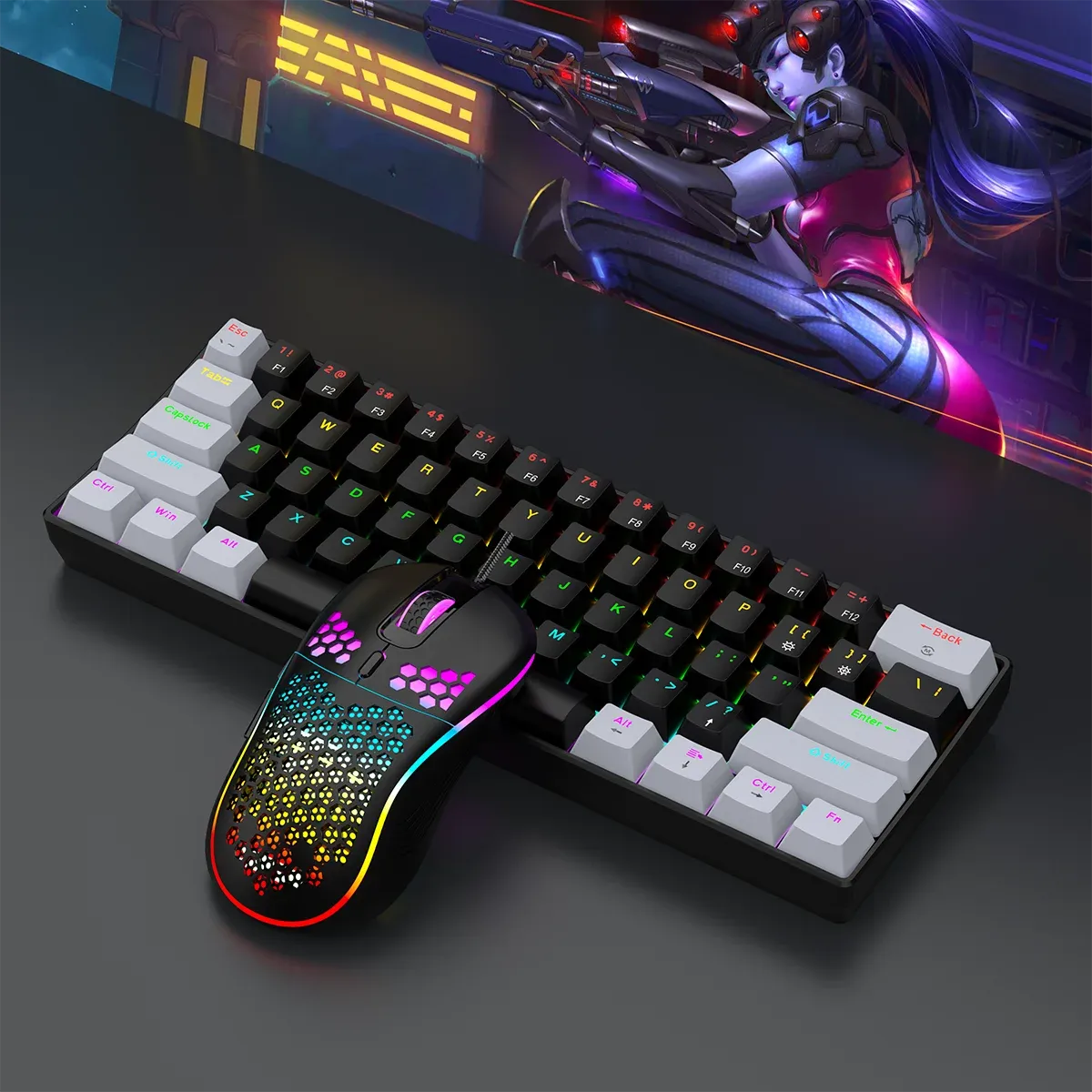Clavier mécanique de jeu filaire 60 %, rétroéclairage RVB, disposition mini ultra compacte pour joueurs PC/Mac et dactylographes, conception idéale pour les voyages 8