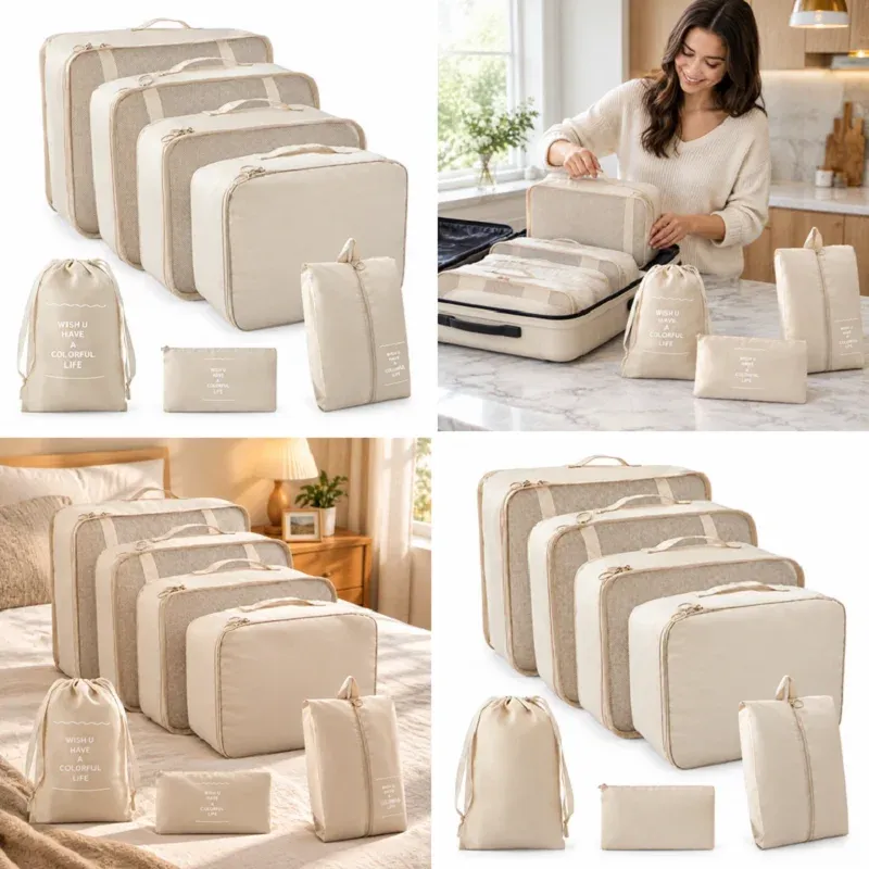 Ensemble de pochettes de compression légères à fermeture éclair pour bagages 5