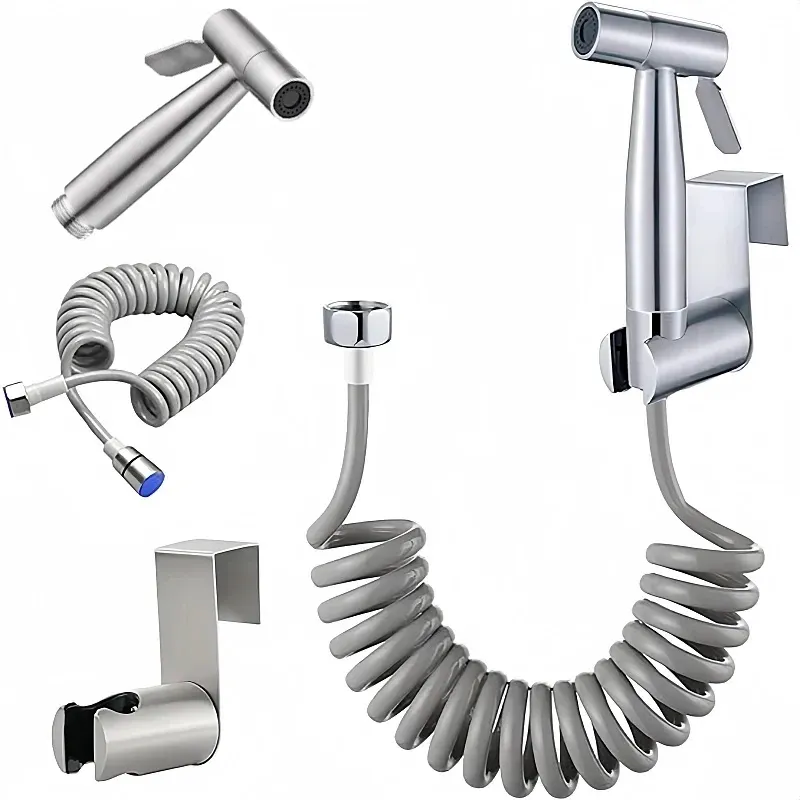 Kit de bidet portable à pulvérisateur pour toilettes, pistolet en acier inoxydable avec vanne 3 voies, pour l'hygiène personnelle et le bain des animaux de compagnie 2