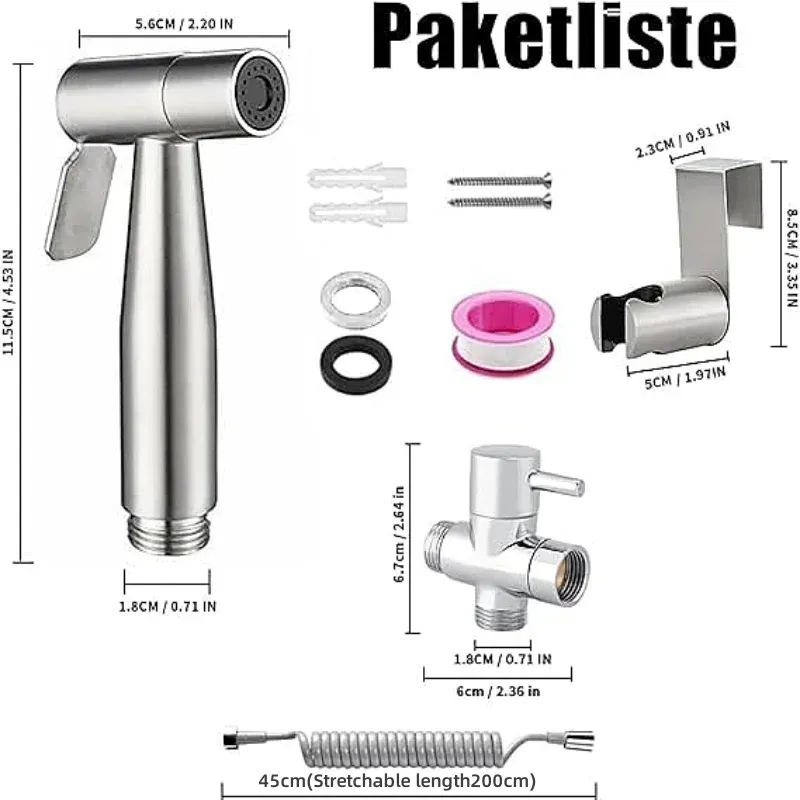 Kit de bidet portable à pulvérisateur pour toilettes, pistolet en acier inoxydable avec vanne 3 voies, pour l'hygiène personnelle et le bain des animaux de compagnie 3