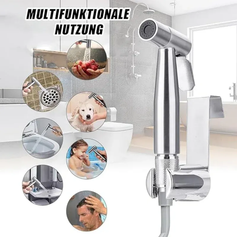 Kit de bidet portable à pulvérisateur pour toilettes, pistolet en acier inoxydable avec vanne 3 voies, pour l'hygiène personnelle et le bain des animaux de compagnie 6