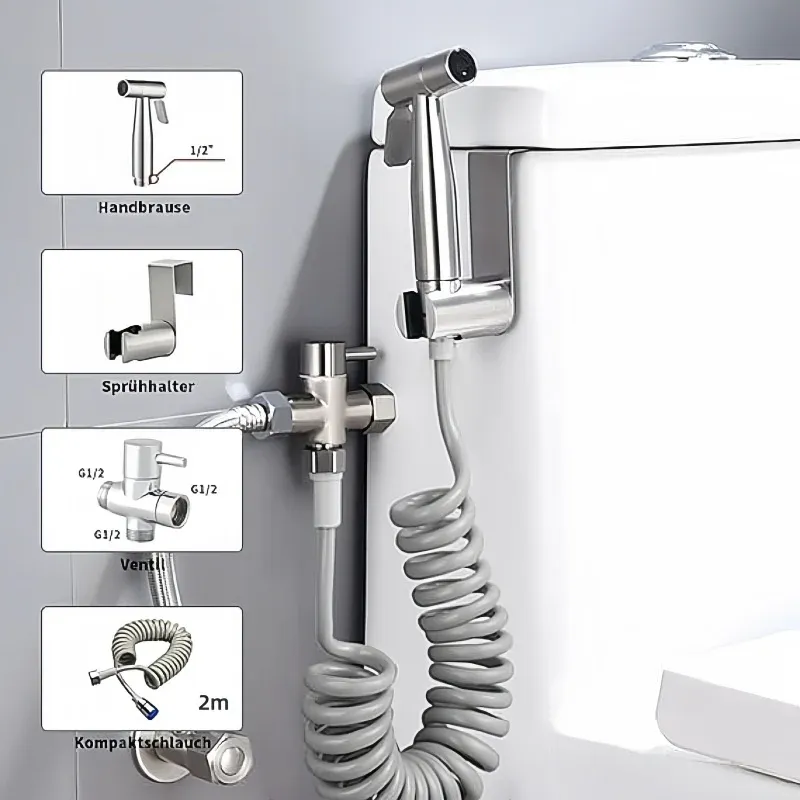 Kit de bidet portable à pulvérisateur pour toilettes, pistolet en acier inoxydable avec vanne 3 voies, pour l'hygiène personnelle et le bain des animaux de compagnie 8