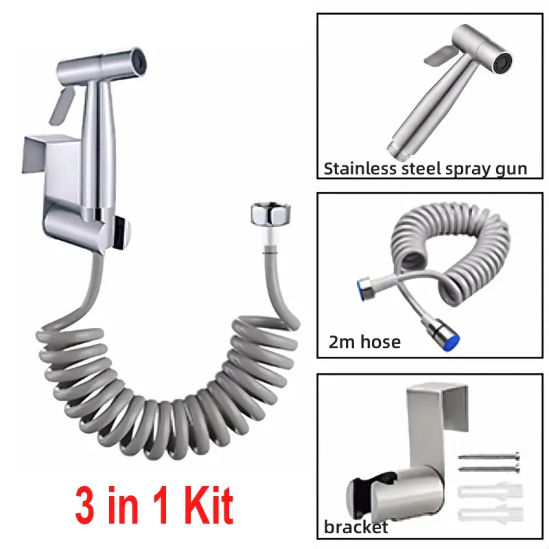 Kit de bidet portable à pulvérisateur pour toilettes, pistolet en acier inoxydable avec vanne 3 voies, pour l'hygiène personnelle et le bain des animaux de compagnie 7