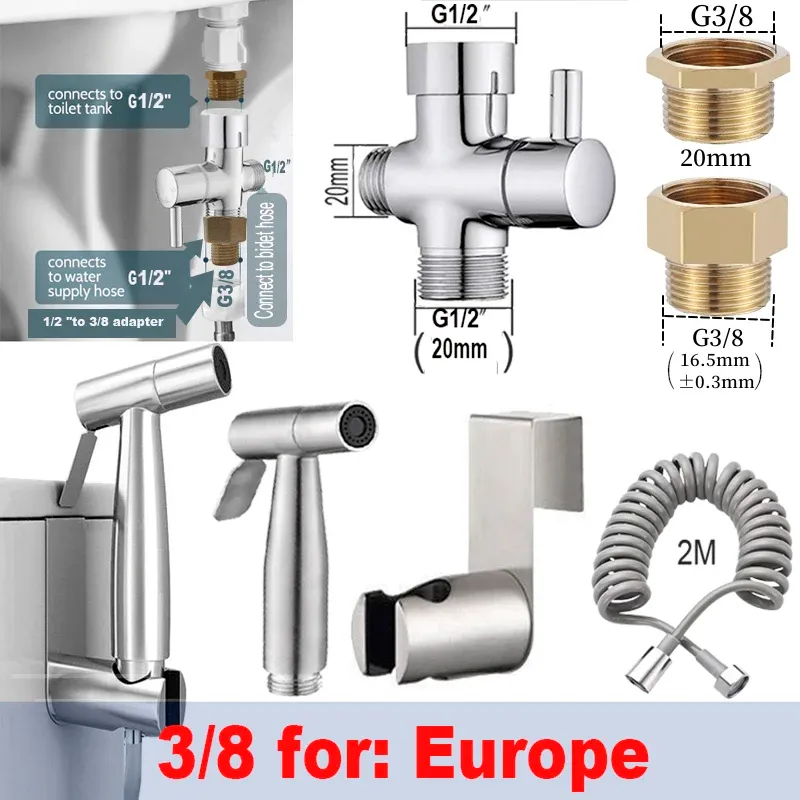 Kit de bidet portable à pulvérisateur pour toilettes, pistolet en acier inoxydable avec vanne 3 voies, pour l'hygiène personnelle et le bain des animaux de compagnie 10