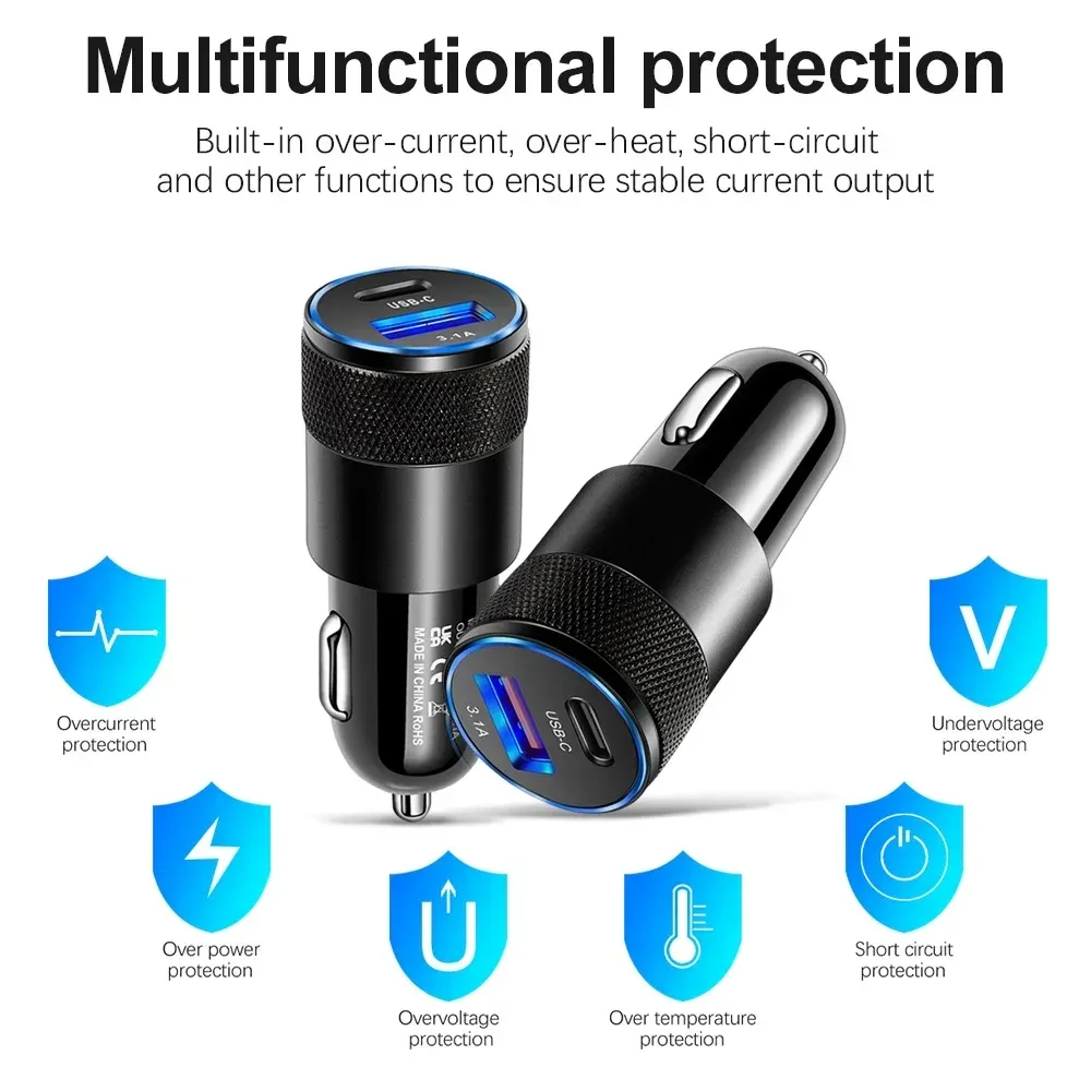 Chargeur de voiture USB-C installé dans un véhicule