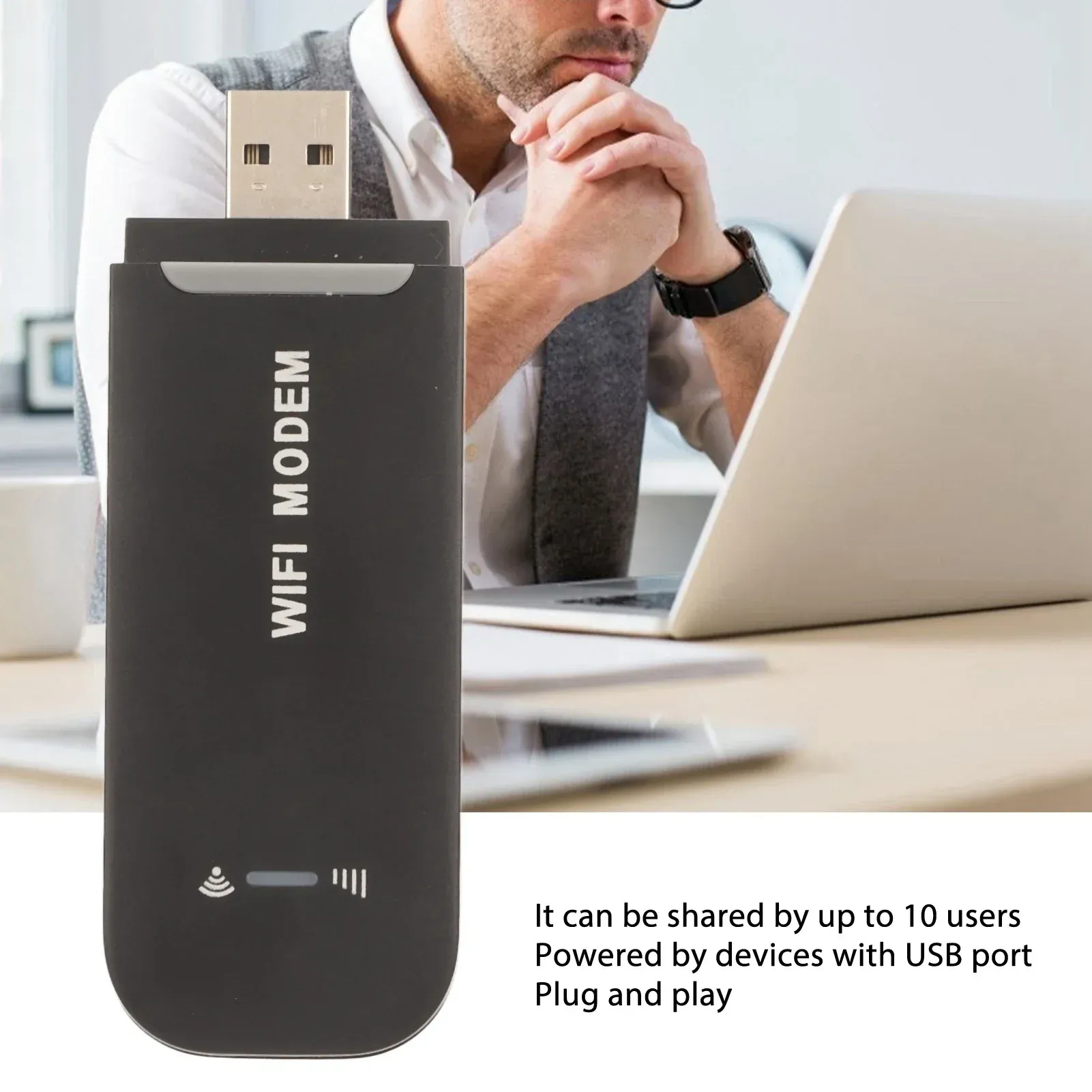 Routeur WiFi 4G LTE noir, jusqu'à 10 utilisateurs, compatible carte micro SIM, USB, plug and play 4
