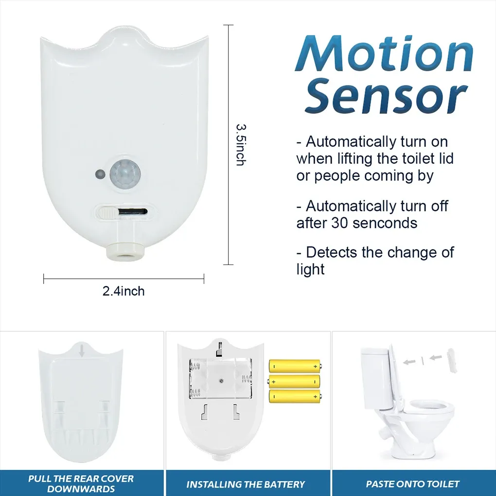 Veilleuse LED RVB rechargeable à détection de mouvement pour cuvette de WC et salle de bain 6