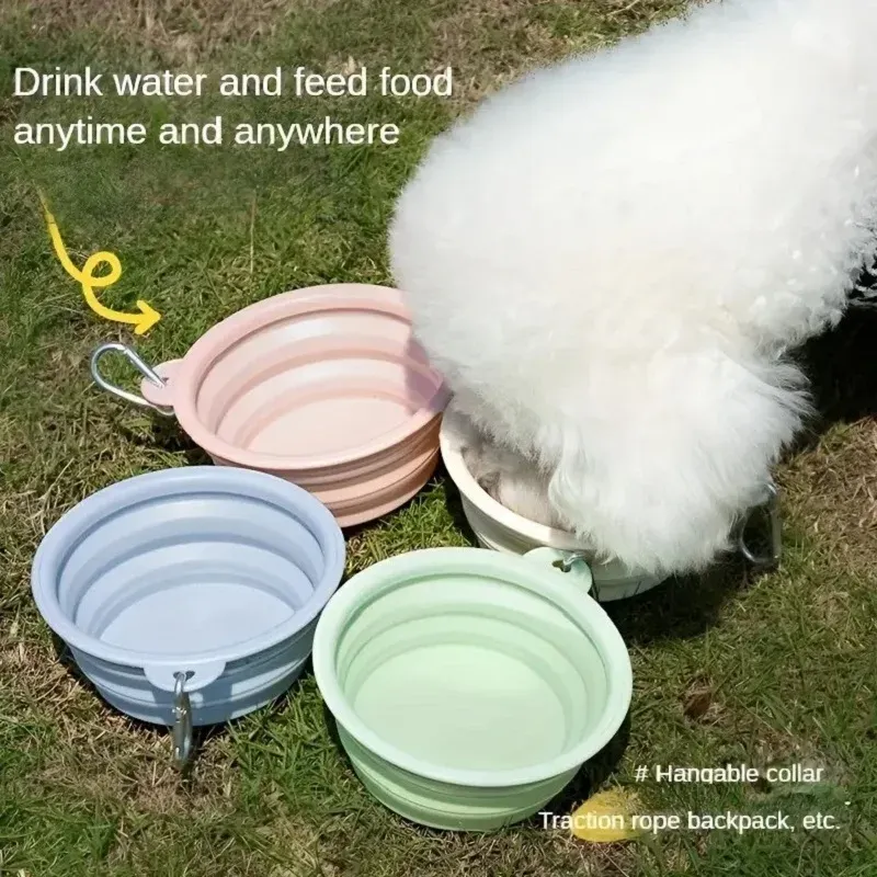 Gamelle pliable 2 en 1 en silicone pour chien et chat, distributeur d'eau et de nourriture avec mousqueton, idéale pour les sorties en plein air - Image 1