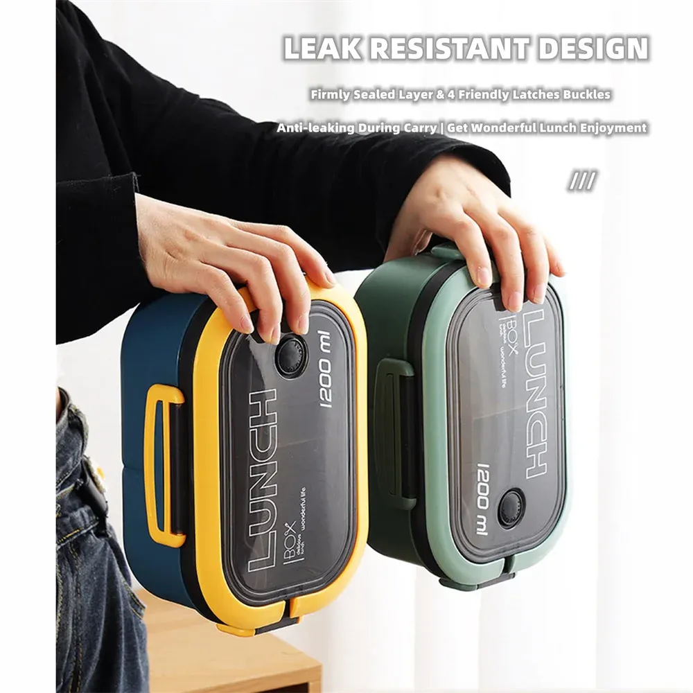 Boîte à déjeuner bento multicouche 1200 ml avec couverts, boîte bento portable pour enfants à compartiments pour le bureau, le camping et l'école 6