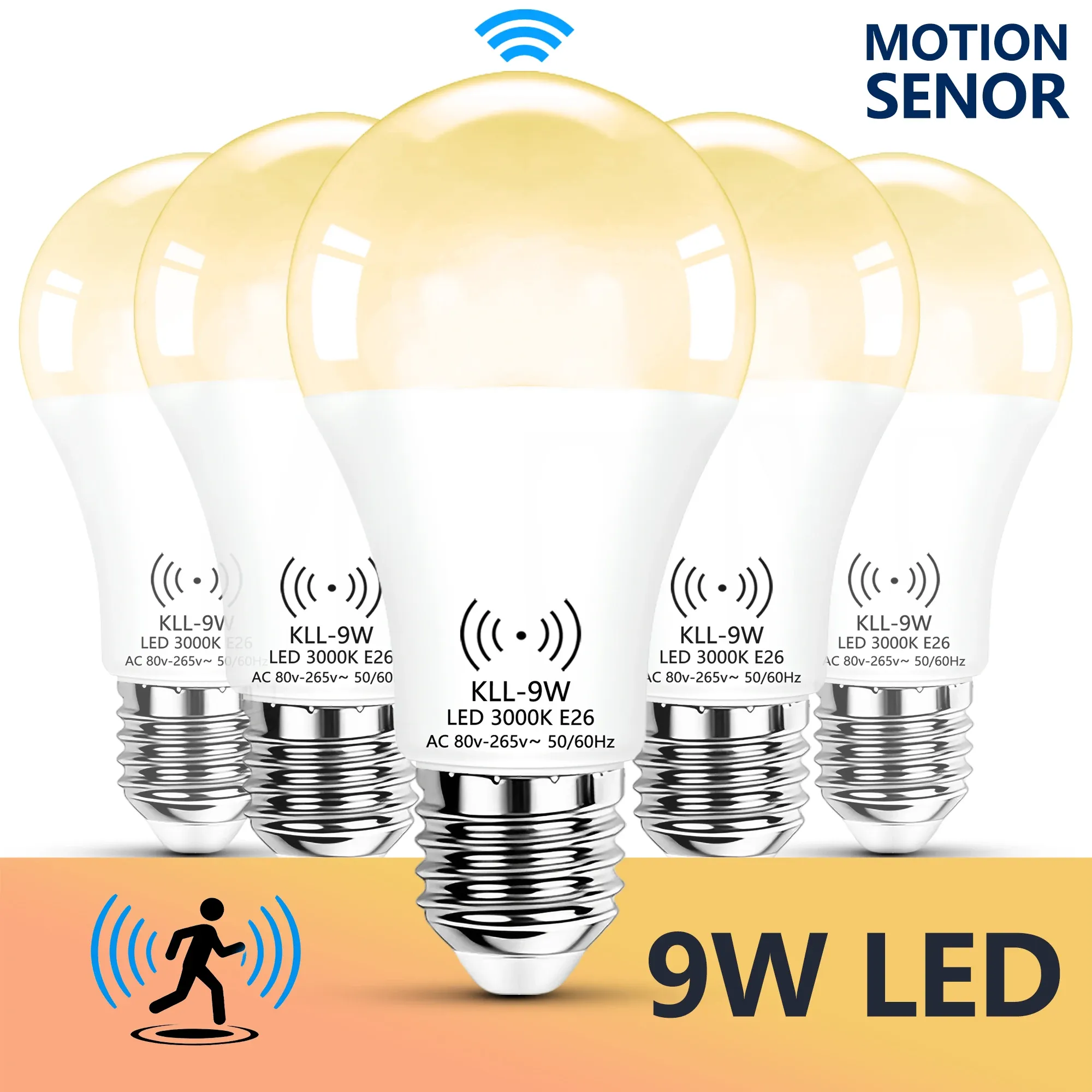 Ampoules LED à détecteur de mouvement 9 W avec capteur de luminosité, allumage et extinction automatiques pour éclairage intérieur et extérieur, porche, escaliers et couloir - Image 1
