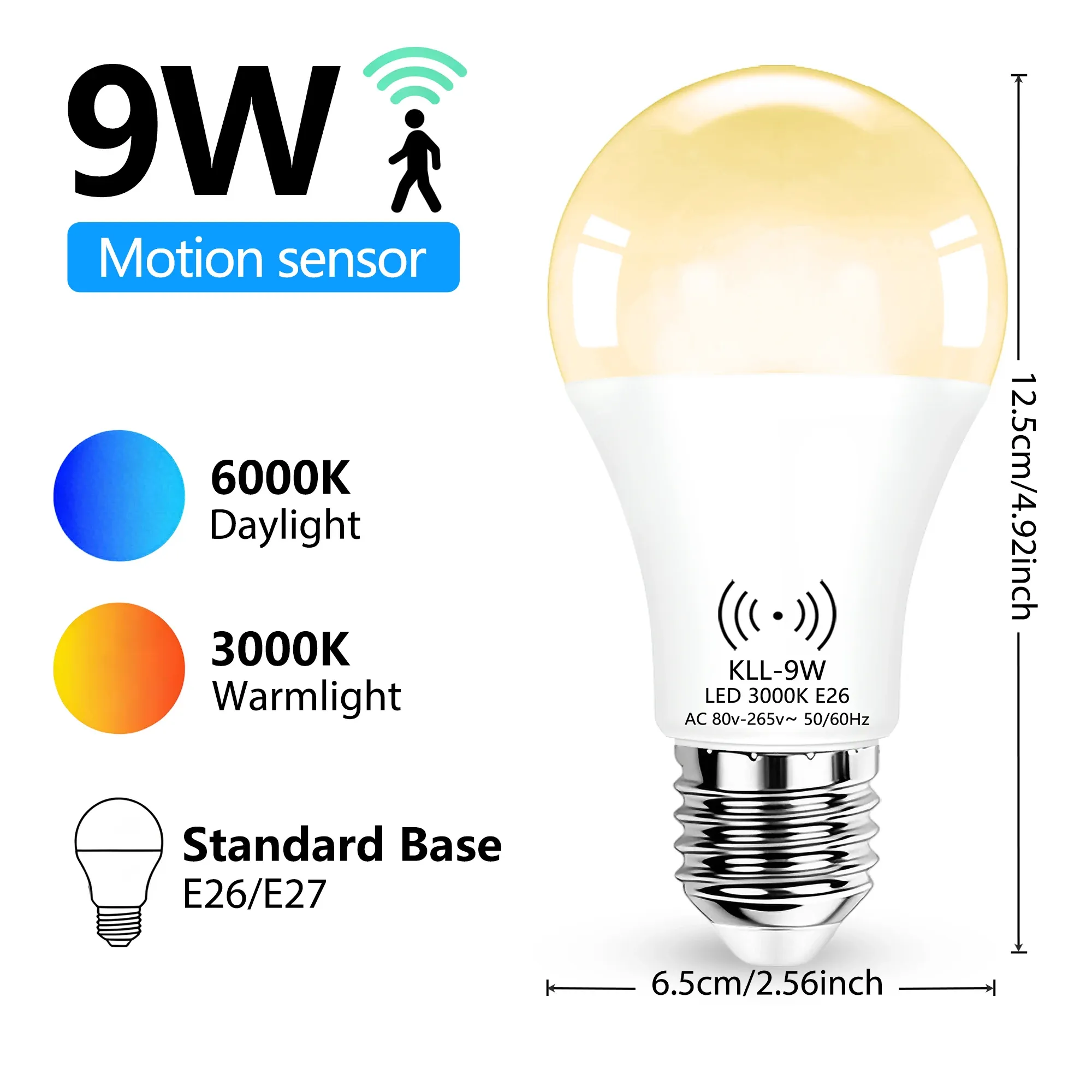 Ampoules LED à détecteur de mouvement 9 W avec capteur de luminosité, allumage et extinction automatiques pour éclairage intérieur et extérieur, porche, escaliers et couloir 2