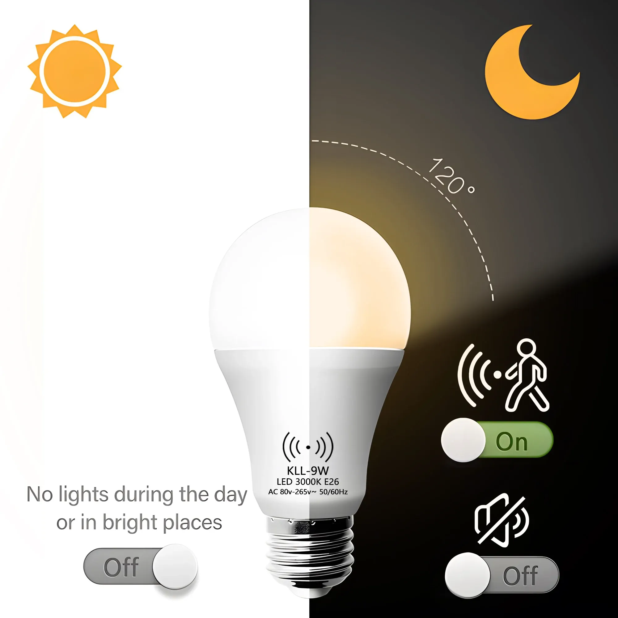 Ampoules LED à détecteur de mouvement 9 W avec capteur de luminosité, allumage et extinction automatiques pour éclairage intérieur et extérieur, porche, escaliers et couloir 4