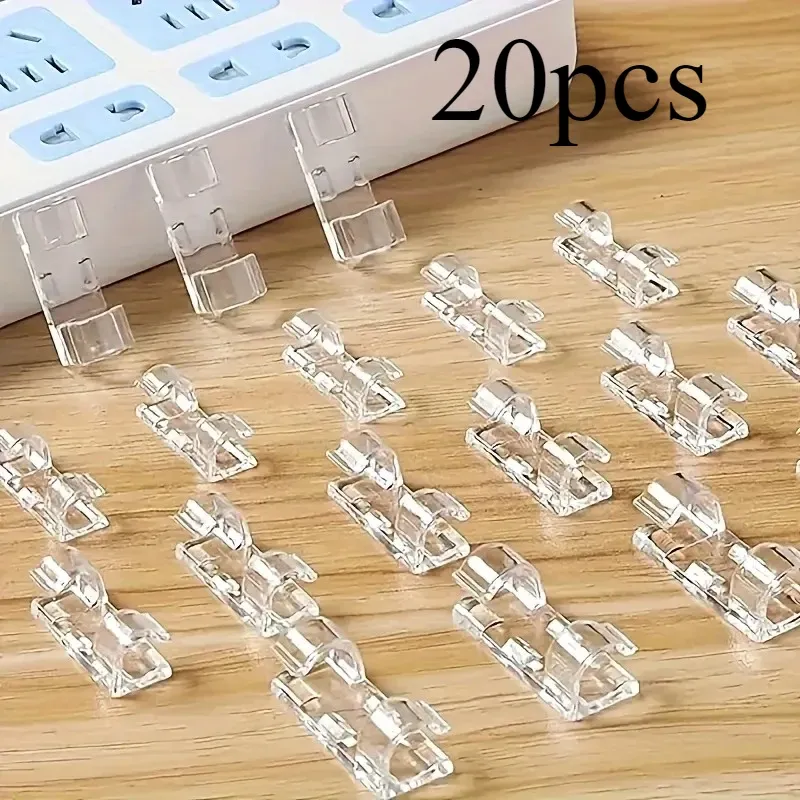 Clips de câble adhésifs transparents, 20/40 pièces, organisateur de câbles sans perçage, supports de câbles pour la maison, clips de fixation de câble 7