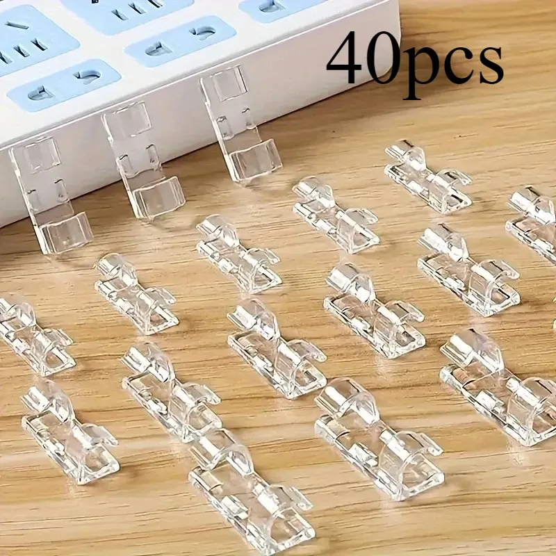 Clips de câble adhésifs transparents, 20/40 pièces, organisateur de câbles sans perçage, supports de câbles pour la maison, clips de fixation de câble 8
