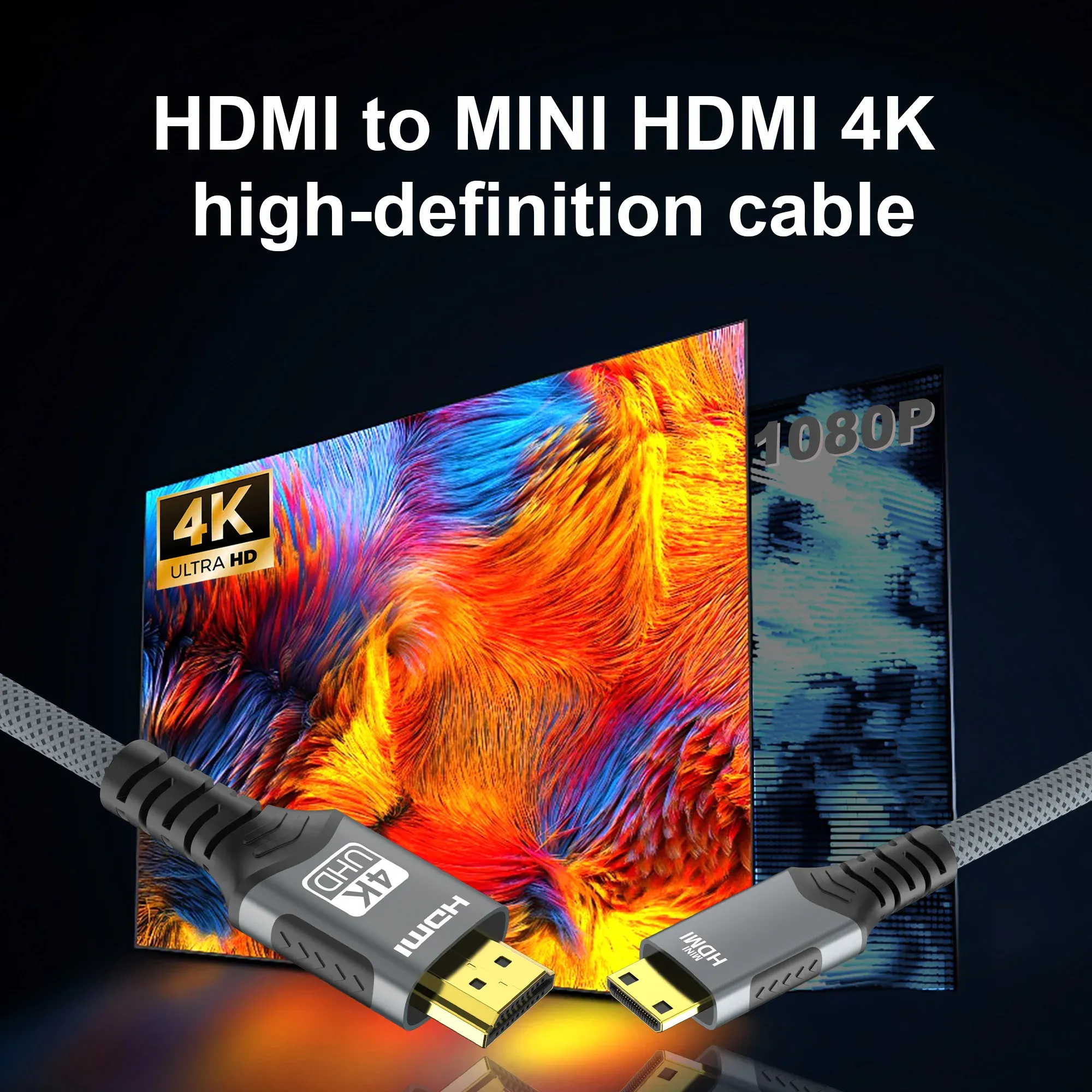 Câble Mini HDMI vers HDMI 4K HD @ 60 Hz, 2K @ 120 Hz, câble tressé haute vitesse compatible HDMI, cordon bidirectionnel 2.0 pour tablette et téléviseur HD 4