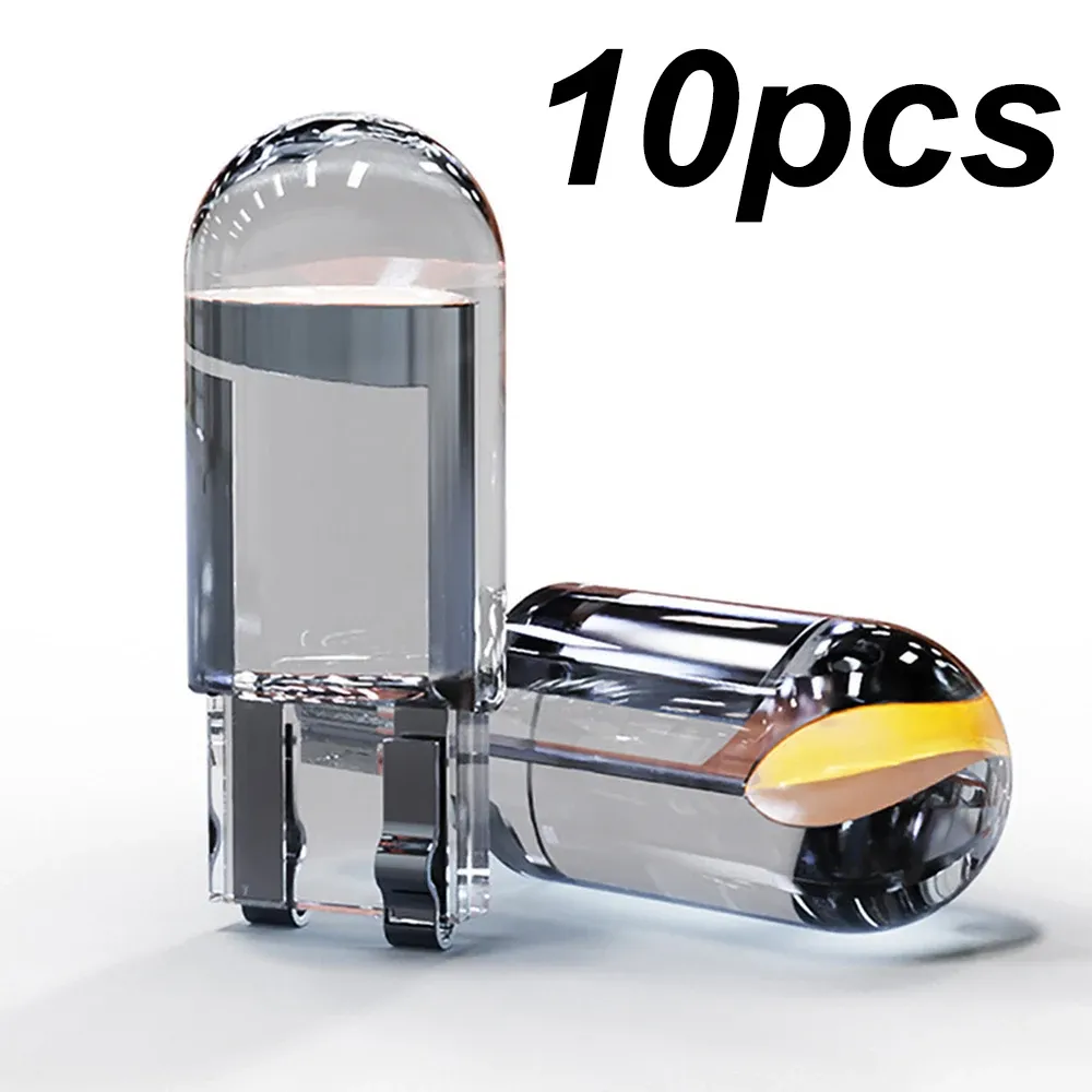 10 ampoules LED W5W T10 COB pour intérieur de voiture, éclairage de plaque d'immatriculation et de dôme, lumière de lecture, verre, blanc glacé, bleu, jaune, 12 V