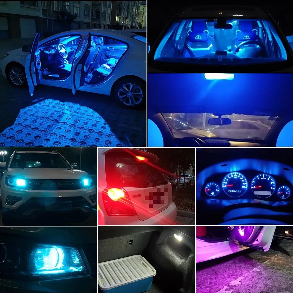 10 ampoules LED W5W T10 COB pour intérieur de voiture, éclairage de plaque d'immatriculation et de dôme, lumière de lecture, verre, blanc glacé, bleu, jaune, 12 V 5