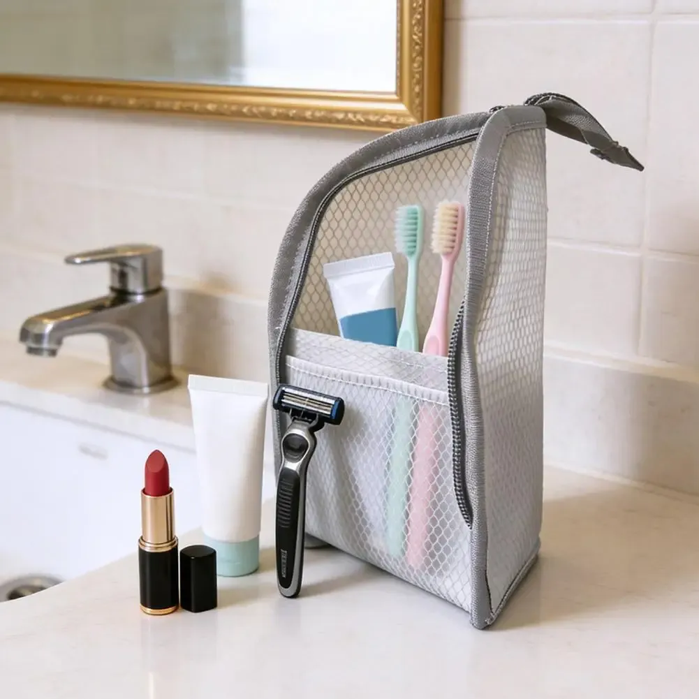 Trousse de toilette en maille verticale pour femme, organisateur de maquillage portable et étui de voyage étanche pour brosse à dents 3