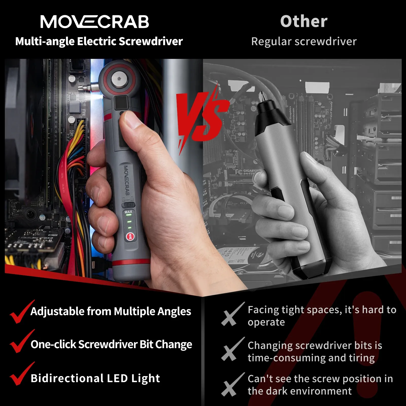 MOVECRAB – Mini jeu de tournevis électrique à angle réglable, outil portatif rechargeable au lithium pour la maison 2