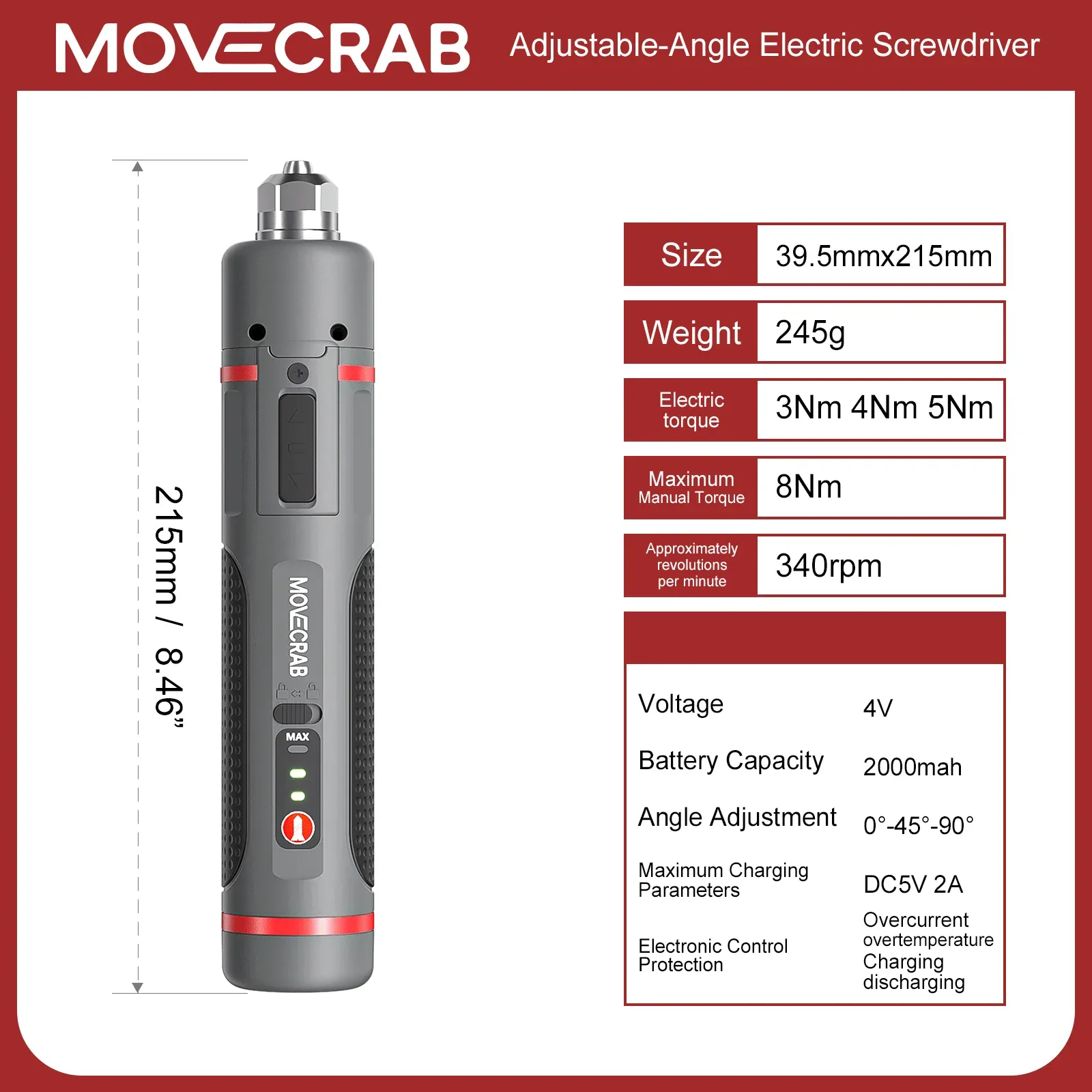 MOVECRAB – Mini jeu de tournevis électrique à angle réglable, outil portatif rechargeable au lithium pour la maison 9