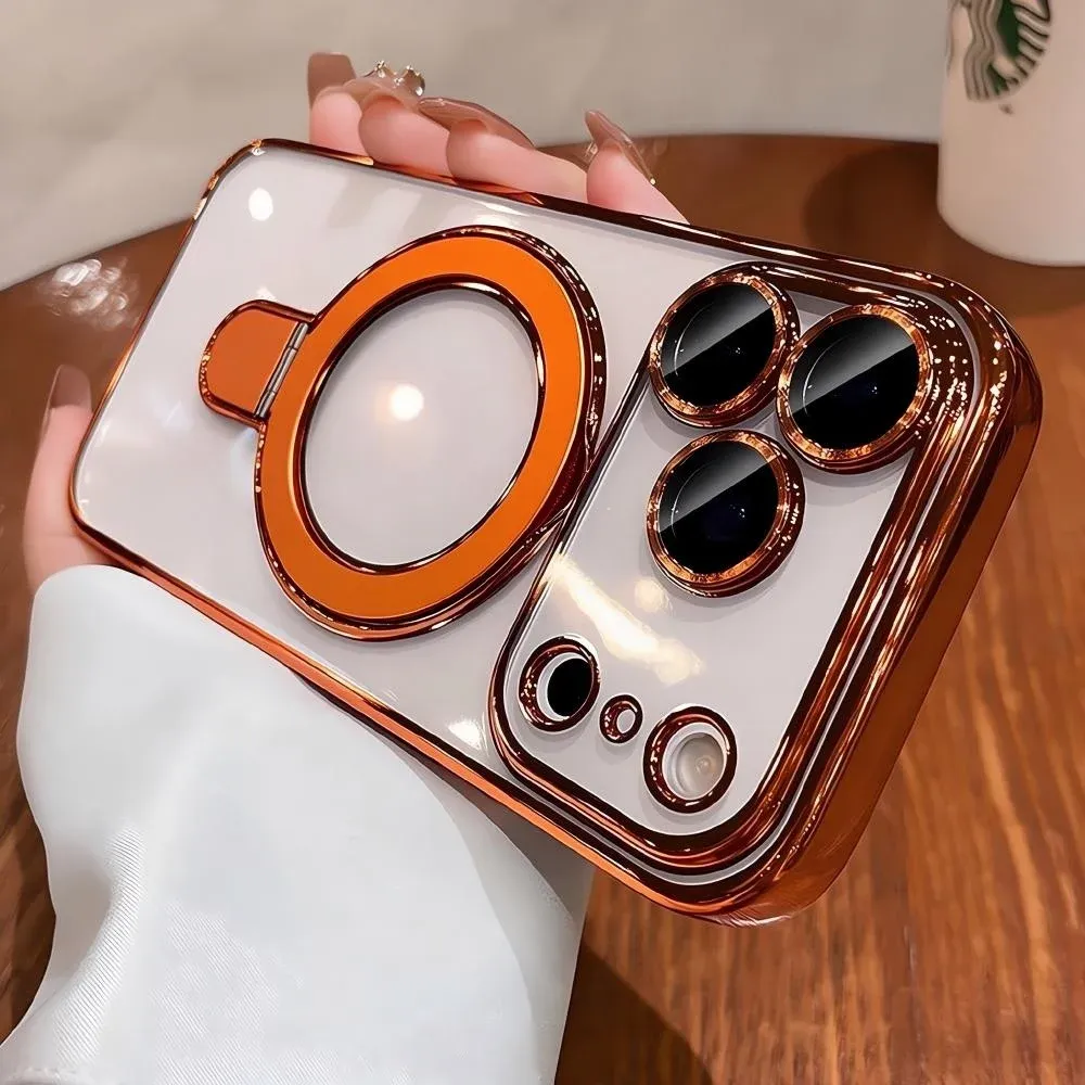 Coque de luxe compatible MagSafe pour iPhone 12 à 18 Pro Max et Plus, avec support magnétique à anneau, coque transparente en acrylique 7