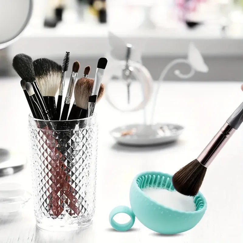 Bol de nettoyage en silicone pour pinceaux de maquillage avec tapis exfoliant inodore, pour sourcils, joues, visage et yeux 2