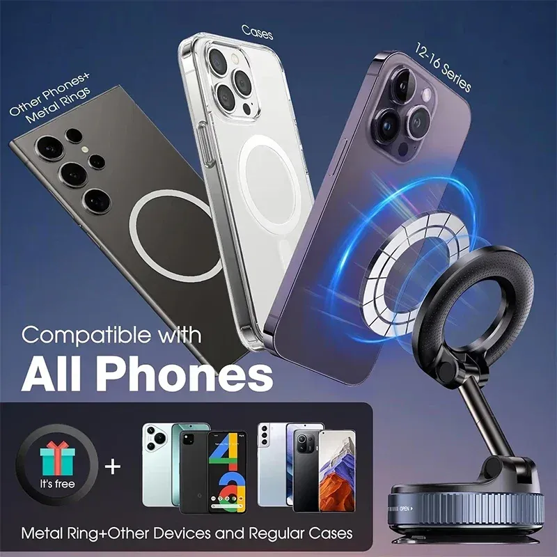Support de téléphone magnétique pliable 360° pour voiture, à ventouse réglable, format de poche, nouveauté 2026 5