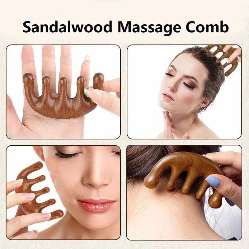 Peigne de massage en bois pour cuir chevelu, applicateur d'huile - AMS01 2