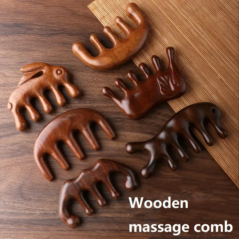 Peigne de massage en bois pour cuir chevelu, applicateur d'huile - AMS01 4