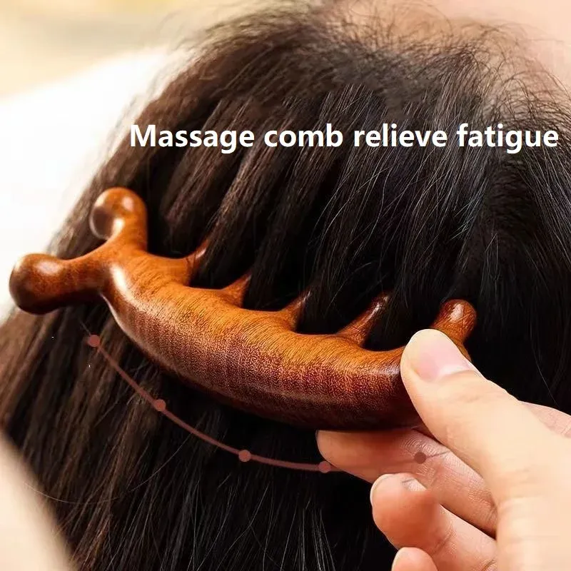 Peigne de massage en bois pour cuir chevelu, applicateur d'huile - AMS01 5