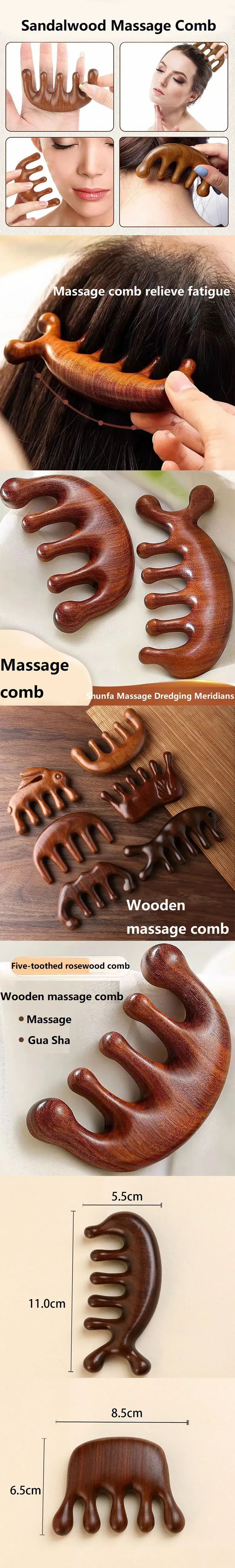Peigne massant en bois naturel pour cuir chevelu et cheveux