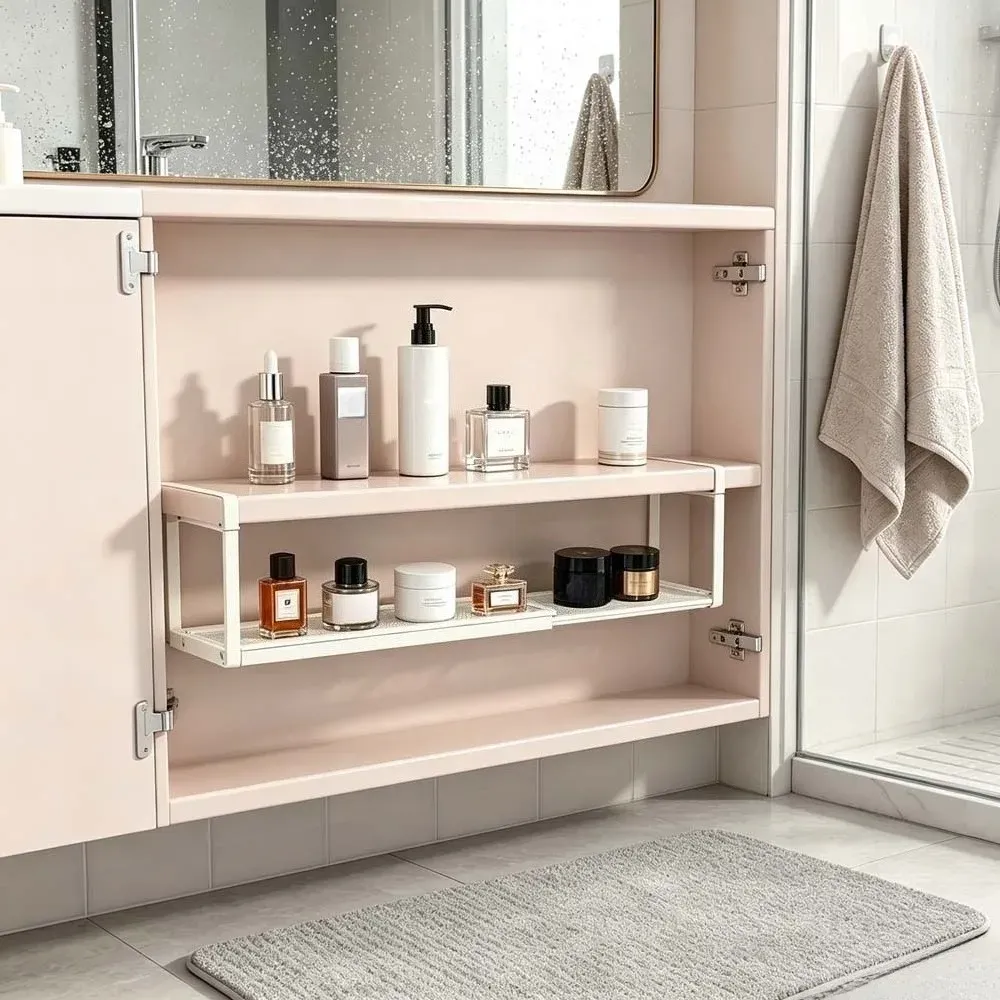 Étagère suspendue réglable et extensible pour sous-meuble, organisateur gain de place pour salle de bain 3