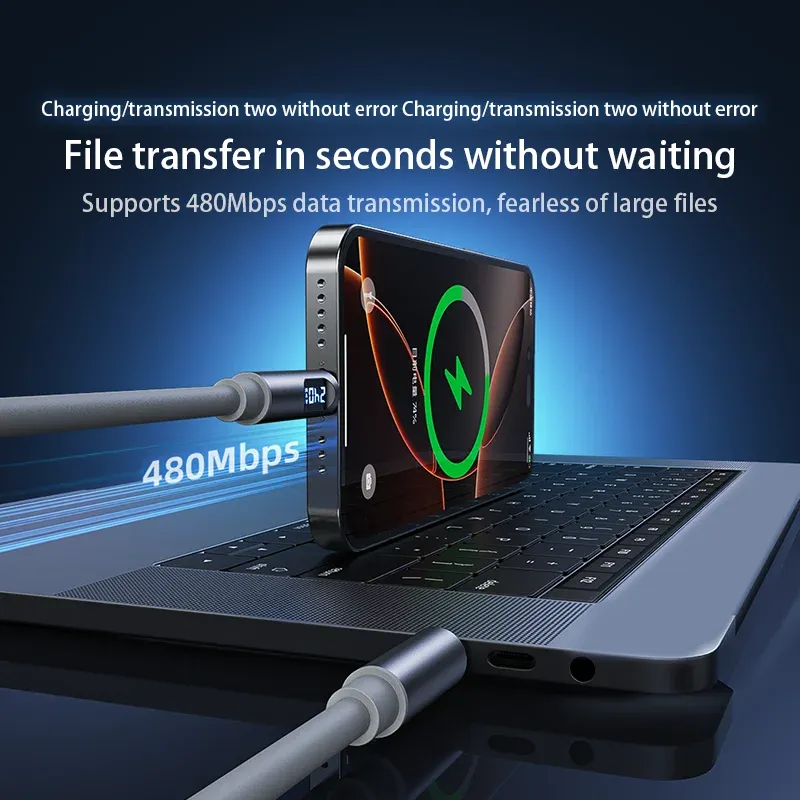 Câble USB-C vers USB-C 240 W à charge rapide, avec affichage numérique de la puissance, compatible iPhone 15, 16, 17, Samsung, Huawei et Xiaomi 3