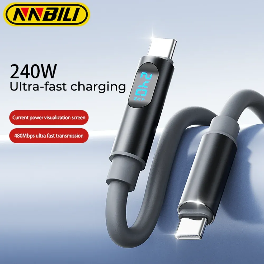 Câble USB-C vers USB-C 240 W à charge rapide, avec affichage numérique de la puissance, compatible iPhone 15, 16, 17, Samsung, Huawei et Xiaomi